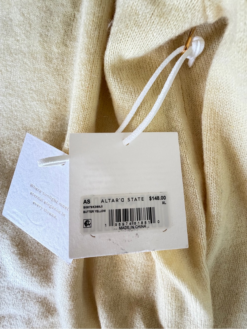 NWT Altar’d State 100% Cashmere Butter Yellow Sweater XL - Picture 4 of 10